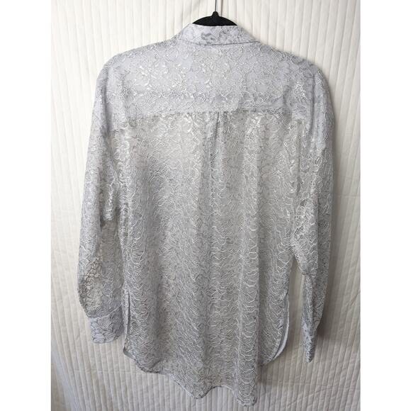 NWT Anthropologie Gray Metallic Lace Top Medium - Picture 4 of 8
